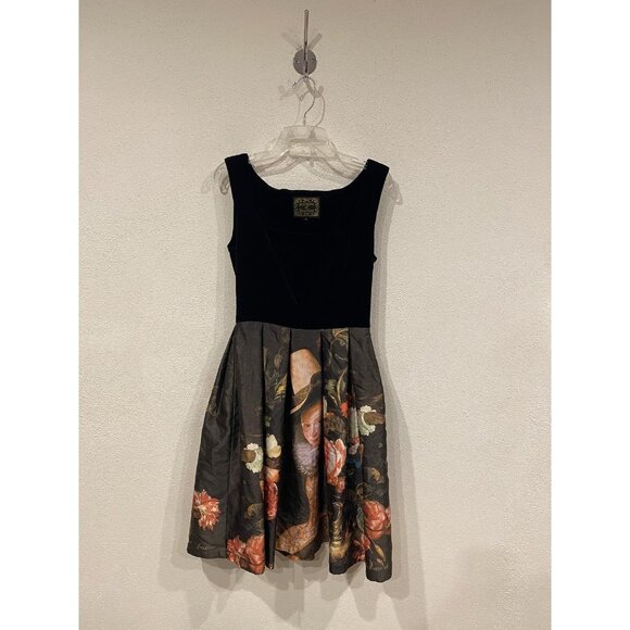 Juliette et Justine Dress Womens 1 Black Velvet Bodice Print Baroque Lolita - Picture 2 of 5